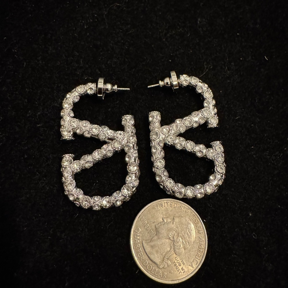 Valentino Silver Crystal Logo Earrings - Picture 6 of 6